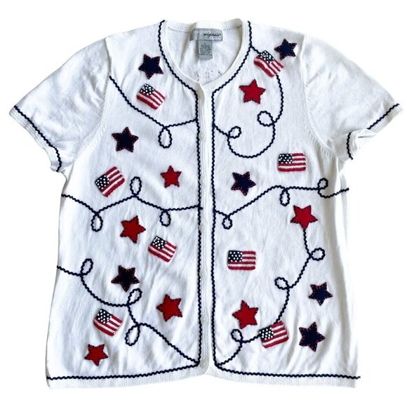 Designers Originals Studio Women's Patriotic Cardigan Sweater - Size Large - Picture 1 of 9